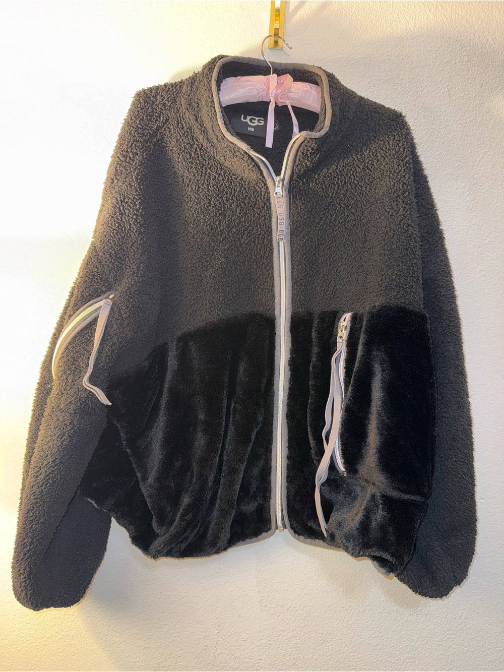UGG Black Two-Tone Teddy Zip Jacket